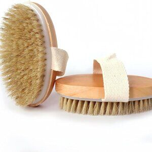 2 Pcs Dry Brushing Body Brush,Natural Bristle Exfoliating Body Scrubbers for Dea